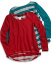 GUESS Big Girl High-Low Top with Striped Back, RED (7/8)