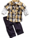 GUESS Kids Boys Newborn Two-Fer Plaid Shirt and Pants Se, PLAID (0/3M)