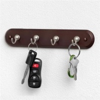 4 Hook Key Rack - Walnut (walnut/satin Nickel) (1.5h X 8.5w X 0.3d)