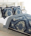 Martha Stewart California 4 Piece Indigo Damask Comforter Cover Reversible Set - Twin