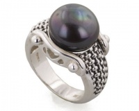 Honora Ladies Sterling Silver Black Pearl Ring - Finger Size 7