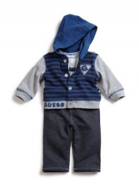 GUESS Kids Boys Tee, Hoodie and Pants Set, BLUE (3/6M)