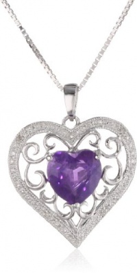 Sterling Silver Created Pink Sapphire and Diamond Heart Pendant Necklace, 18