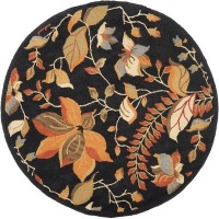 Safavieh Blossom Collection BLM913B Handmade Black and Multi Hand-spun Wool Round Area Rug, 6-Feet Round