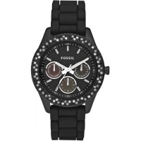 Fossil Ladies Stone Set Black Strap Watch