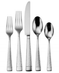 Hammered handles separate smooth stainless steel in the versatile Sambra flatware set, featuring place settings for every day and entertaining guests with the renowned craftsmanship of Oneida.