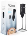 Milk Frother - Black Handheld Latte and Cappucinno Frother with Metal Stand - Battery Powered - One Touch Milk Frother - Simple to Use Milk Foamer - Perfect for Your Best Coffee - Stainless Steel - Life Time Guarantee.