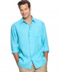 From the beach to the boardwalk this shirt from Tommy Bahama has tons of sand-ready style.