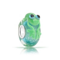 Bling Jewelry Sterling Silver Murano Glass Cute Green Frog Fits Pandora