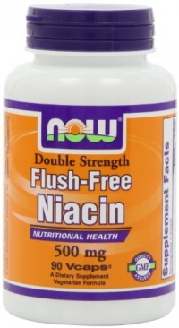 NOW Foods Flush Free Niacin Double Strength, 500mg, 90-Vegetarian Capsules