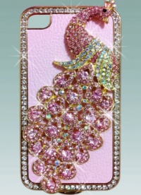 1x Luxury Designer Bling Crystal Pink Peacock on Pink Case for Apple Iphone 4 and 4s [Limited Edition]