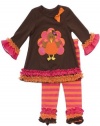 Rare Editions Girls 4-6x Brown Pink Jewel Turkey Knit Top Striped Leggings set, 4