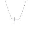 Rhodium Plated Sterling Silver High Polish Plain Sideways Cross Charm Necklace with 16-18 Adjustable Chain