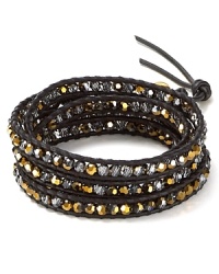 This signature Chan Luu leather and crystal stone wrap bracelet flirts with a rugged and very romantic spirit, styled to layer your wrist in eclectic, bohemian glamour.