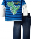 Kids Headquarters Baby-boys Infant Dino Stripes Twofer Top with Jeans, Blue, 12 Months