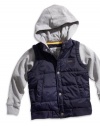 GUESS Kids Little Boy Hooded Bubble Vest, NAVY (3T)