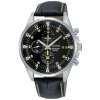 Seiko Men's SNDC89P2 Leather Synthetic Analog with Black Dial Watch