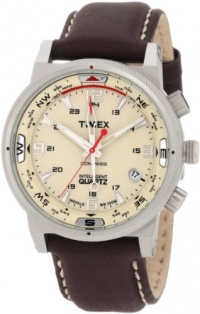 Timex Intelligent Quartz Beige Dial Leather Strap Compass Mens Watch T2N725