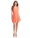 Ali Ro Women's Sleeveless Lace Dress with Belt and Exposed Zipper, Apricot, 4