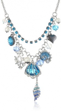 Betsey Johnson Iconic Blue Sea Sea Shell Multi-Charm Necklace, 19