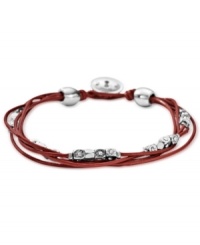 Added attractions. Fossil's multistrand red leather bracelet features silver-tone beads and sparkling accents for a radiant touch. Approximate length: 7-1/2 inches.