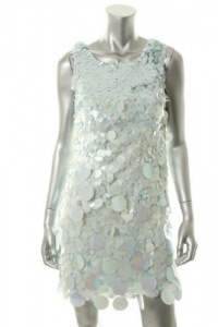 Aidan Mattox Ice Blue Paillettes Circles Sleeveless Knee-Length Shift Cocktail Dress 4