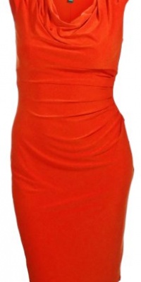 Lauren Ralph Lauren Women's Pleated Cowl Jersey Dress (12, Mandarin Orange)