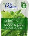 Plum Organics Baby Second Blends, Spinach, Peas and Pear, 4.0-Ounce Pouches (Pack of 12)