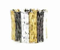 Alfani Bracelet, Gold, Silver, and Hematite Tone Branch Wide Stretch Bracelet