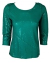 Calvin Klein Womens Sea Green Sequin 3/4 Sleeve Knit Top M