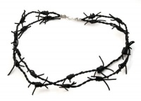 Double Barbed Wire Black Leather Necklace