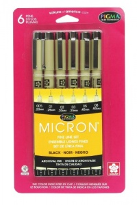 Sakura 30062 6-Piece Pigma Micron Clam Ink Pen Set, Black