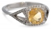 Badgley Mischka Fine Jewelry Sterling Silver White and Champagne Diamonds Cushion Cut Citrine Ring, Size 7