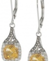 Badgley Mischka Fine Jewelry Sterling Silver White and Champagne Diamonds Cushion Cut Citrine Earrings