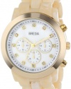 Breda Women's 2307-Horn/Gold Brooke Oversized Bezel Mother-Of-Pearl Dial Rhinestone Hour Markers Plastic Band Watch