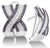 14K White Gold Large Micro Pave Set Round White and Black Diamond Cross Over Hoop Earrings - (1.50 cttw)