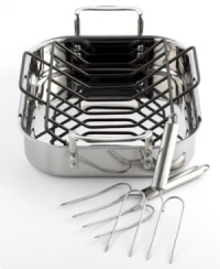 Brilliant good looks. Perfect gourmet results. Combining the long-lasting radiance of stainless steel with the superior  performance of a highly conductive, heavy-gauge aluminum core, the Calphalon Tri-Ply roaster makes it easy to prepare moist, mouthwatering meals for the holiday -- or just every day! Lifetime warranty.