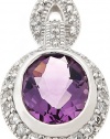 CleverEve Designer Series Sterling Silver Pendant w/ Amethyst Center & Pave Set White Topaz