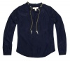 MICHAEL Michael Kors Women Chain-Neck Button Down Long Sleeve Logo Blouse (XS, Navy)