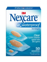 Nexcare Waterproof Clear Bandage Assorted Sizes, 50 Count Package