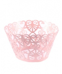 Lace Hearts Filigree Paper Cupcake Wrappers - Pastel Pink Shimmer