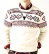 Ralph Lauren AMERICAN LIVING Mens Thick Cotton Sweater Size 2XL XXL Nordic Fair Isle Crewneck Cream