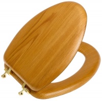 Mayfair 19601BR 378 Natural Reflections Wood Veneer Toilet Seat with Brass Hinges, Elongated, Natural Oak