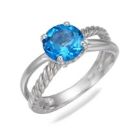 8MM Round Natural Swiss Blue Topaz Ring In Sterling Silver 2.50 CT (Available In Sizes 5 - 9)