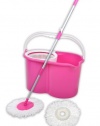 Unilution 75009-Pink Rotating Magic Mop and Spin Dry Bucket with 2 Mop Heads