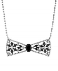 Tie something new. This necklace from Betsey Johnson is crafted from hematite-tone mixed metal with glass crystal and faceted black accents adding a classic touch. Approximate length: 14 inches + 3-inch extender. Approximate drop: 1-1/2 inches.