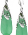 Sterling Silver and Green Jade Teardrop Earrings