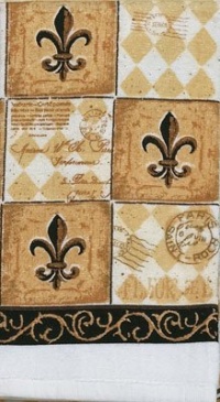 Majestic Black & Tan Fleur de Lis Kitchen Print Terry Tea Dish Towel