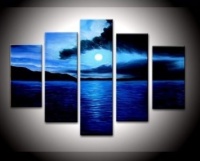 Santin Art - 100% Hand-painted Free Shipping Wood Framed on the Back Artwork Dark Blue Ocean White Sun High Q. Wall Decor Landscape Oil Painting on Canvas 5pcs/set Mixorde