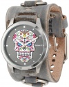 Nemesis Women's FRB925K Punk Rock Collection Black Sugar Skull Leather Cuff Band Watch